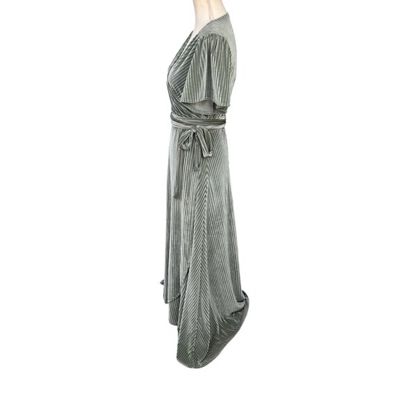 Baltic Born Andi Velvet Ribbed Dusty Sage Green Wrap Maxi Dress V-Neck Size XL - Picture 2 of 8
